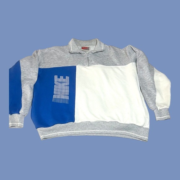 Vintage Nike 1/4 Zip Up Jacket Spell out Sweatshirt Blue/White Block Grey Tag - Picture 2 of 8